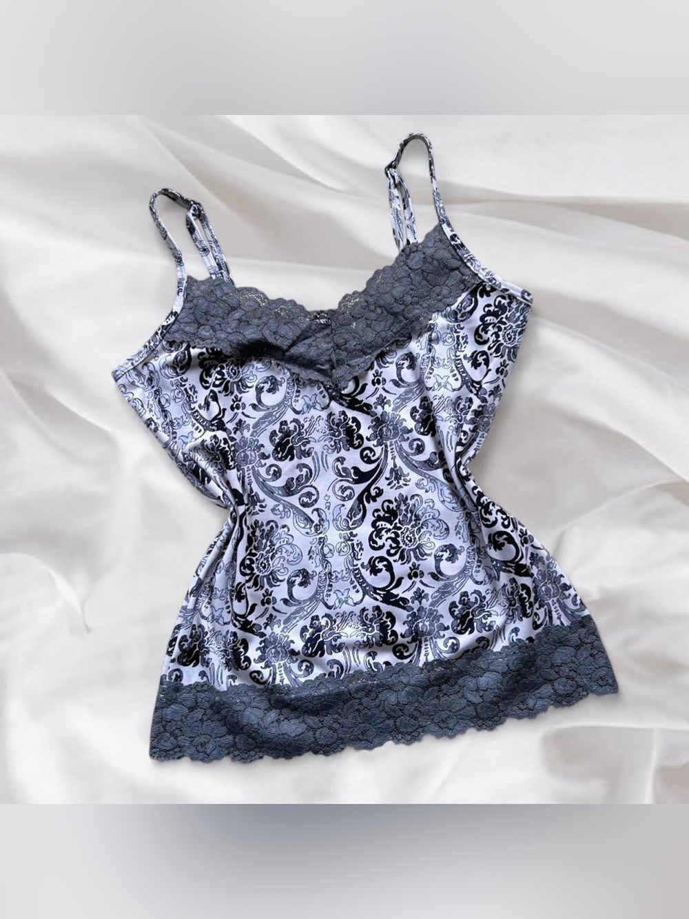 Y2K Grey & White Lace Cami